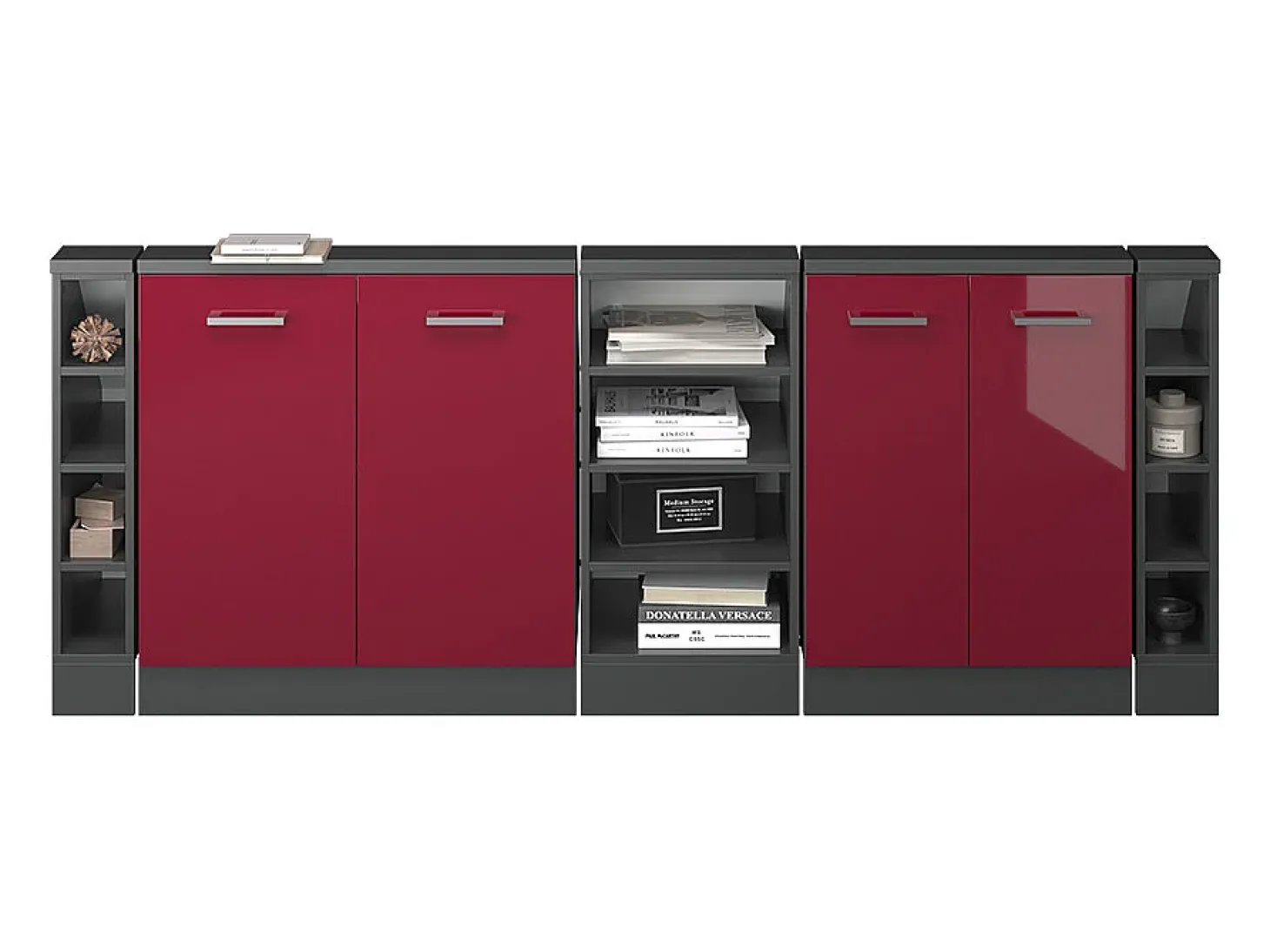 Armário de cozinha para sótão inclinado vermelho alto brilho 210x46x81.6 r-line