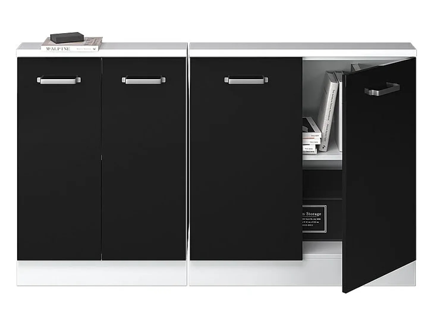 Armário de cozinha para sótão inclinado preto alto brilho 140x46x81.6 r-line