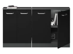 Armário de cozinha para sótão inclinado preto alto brilho 140x46x81.6 r-line