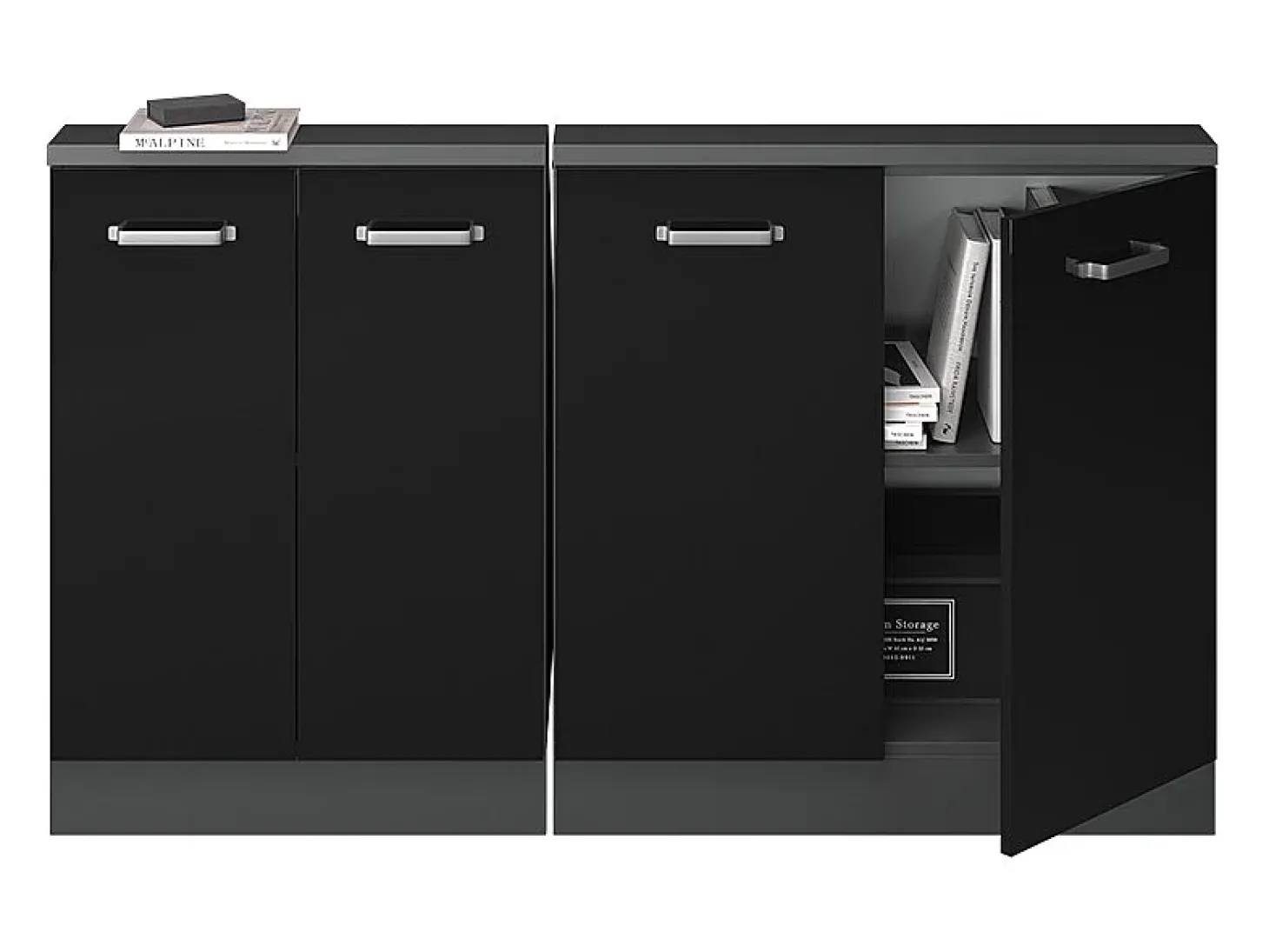 Armário de cozinha para sótão inclinado preto alto brilho 140x46x81.6 r-line