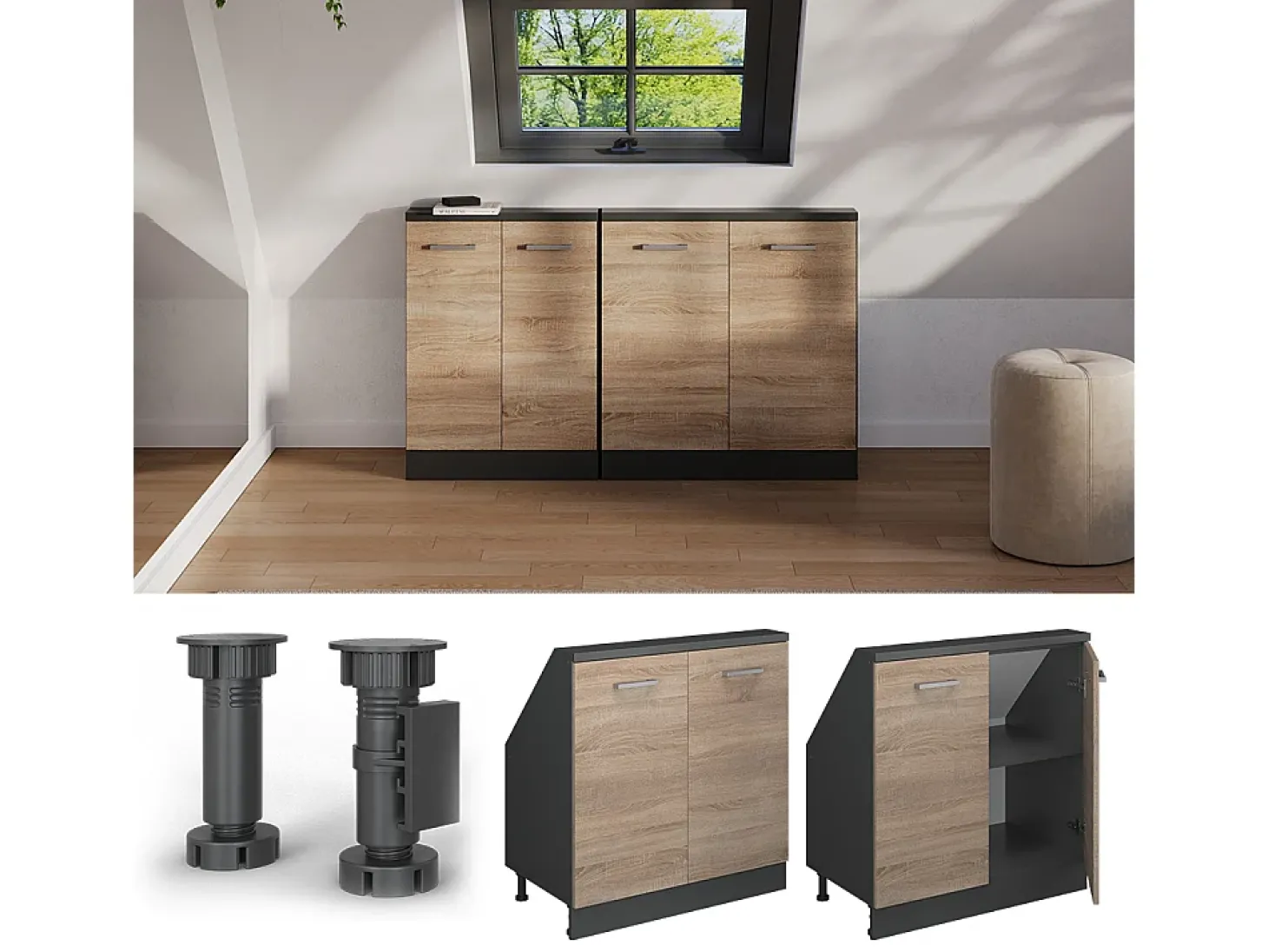 Armário de cozinha para sótão inclinado sonoma 80x46x81.6 r-line