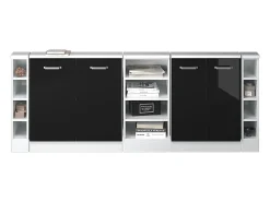 Armário de cozinha para sótão inclinado preto alto brilho 210x46x81.6 r-line