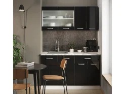 Armário de cozinha para sótão inclinado preto alto brilho 210x46x81.6 r-line