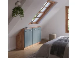 Armário de cozinha para sótão inclinado azul-cinza 140x46x81.6 r-line