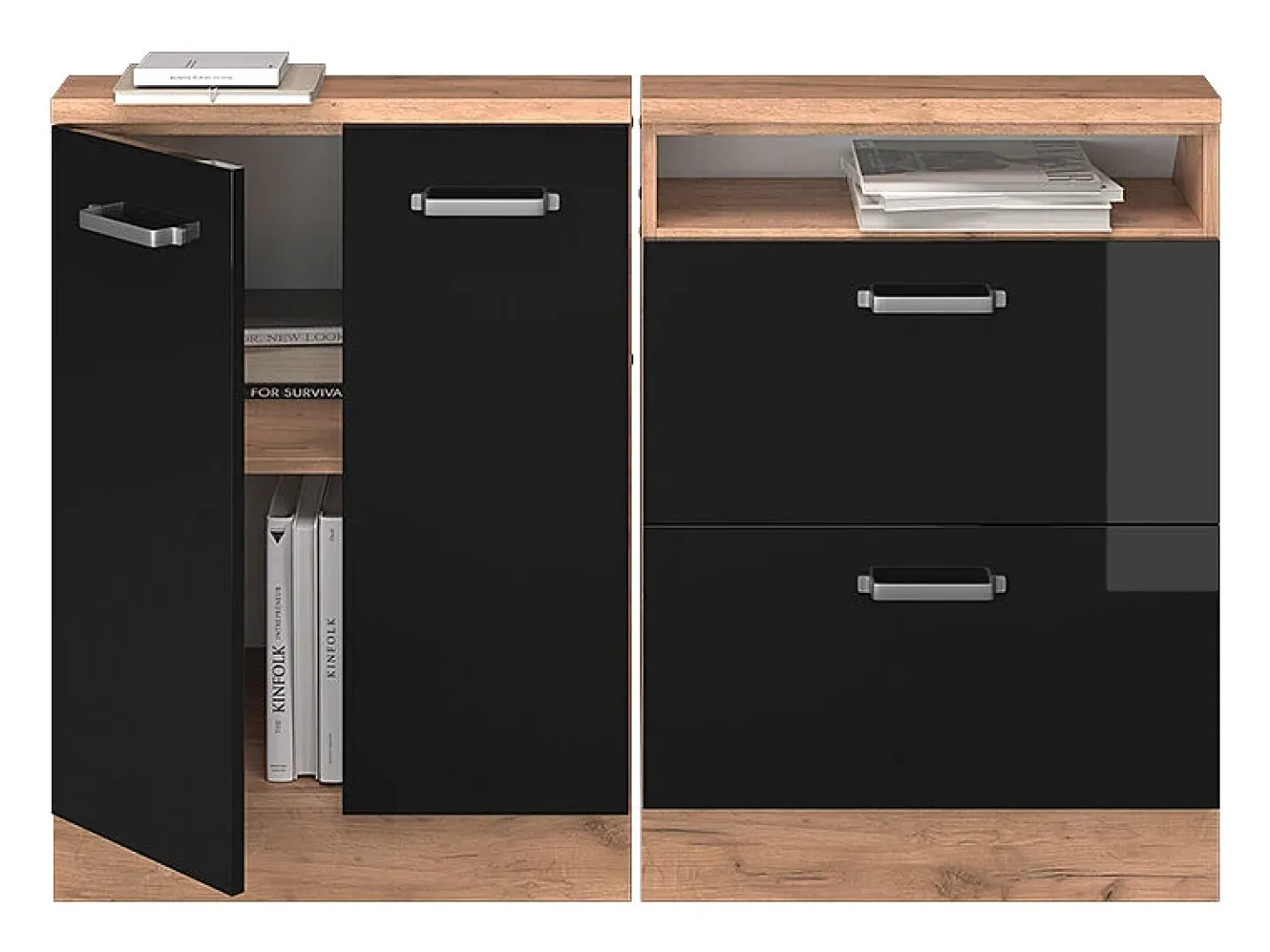 Armário de cozinha para sótão inclinado preto alto brilho 120x46x81.6 r-line