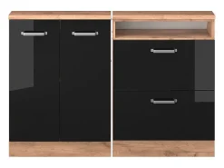 Armário de cozinha para sótão inclinado preto alto brilho 120x46x81.6 r-line