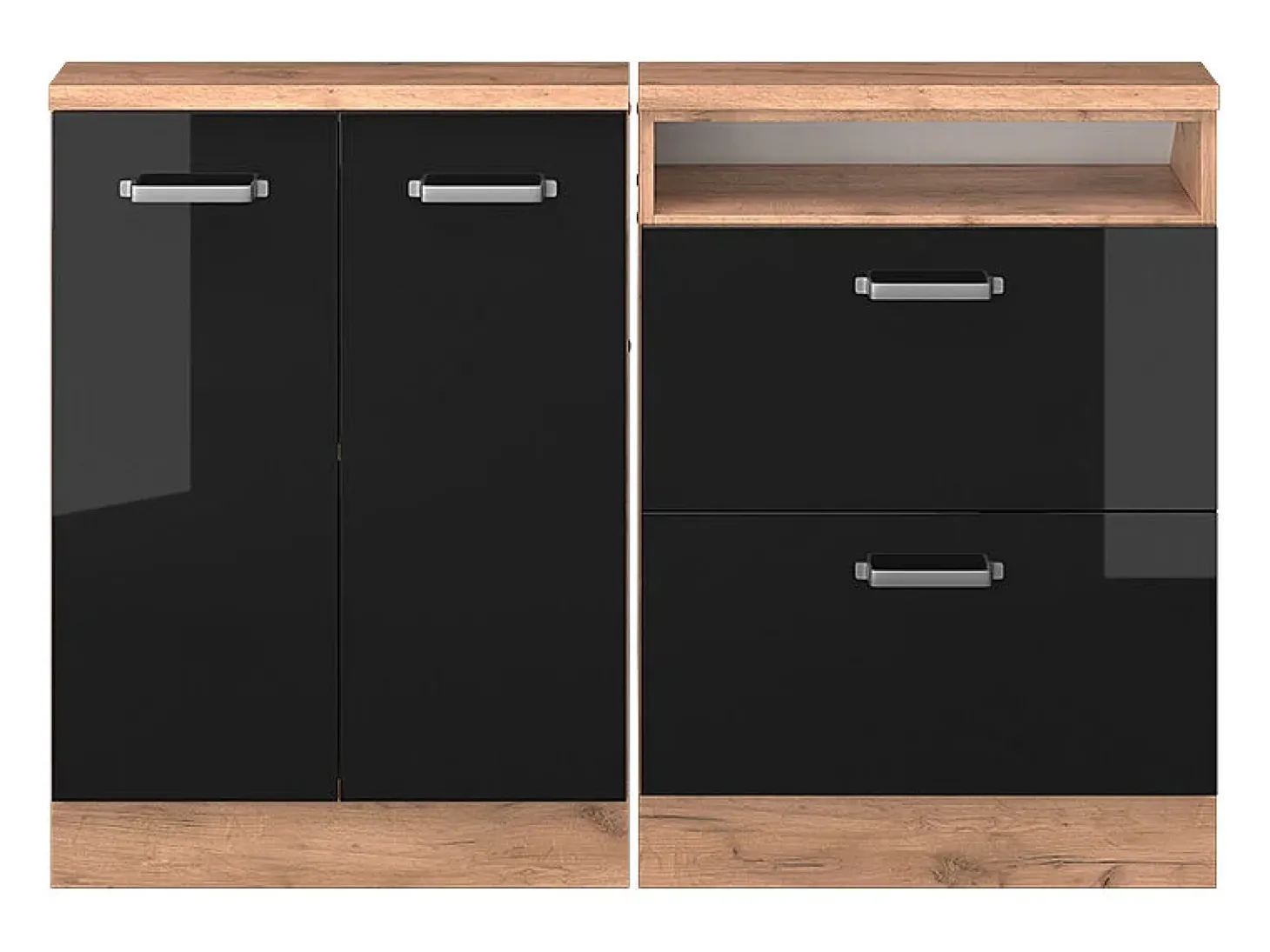 Armário de cozinha para sótão inclinado preto alto brilho 120x46x81.6 r-line