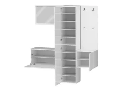 Armário de entrada Dcrescenz, Armário multifuncional com 3 portas, Cabide de parede com espelho, 170x35h190 cm, Branco