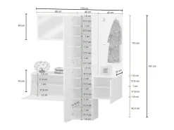 Armário de entrada Dcrescenz, Armário multifuncional com 3 portas, Cabide de parede com espelho, 170x35h190 cm, Branco