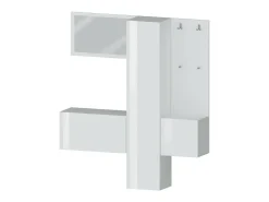 Armário de entrada Dcrescenz, Armário multifuncional com 3 portas, Cabide de parede com espelho, 170x35h190 cm, Branco