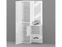 Armário de entrada Dcristant, Armário multifuncional com 2 folhas, Armário multiuso com espelho, 90x35h190 cm, Branco