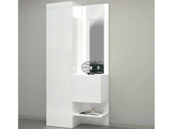 Armário de entrada Dcristant, Armário multifuncional com 2 folhas, Armário multiuso com espelho, 90x35h190 cm, Branco