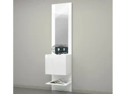 Armário de entrada Dcuadrad, Armário multifuncional com espelho, Sapateira de 1 folha, 45x35h190 cm, Branco
