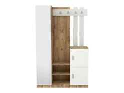 Armário de entrada Dgagn, Entrada de cabide, Composição para o átrio, Consola de armazenamento multifuncional, 114x38h180 cm, Carvalho e Branco