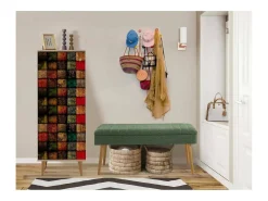 Armário de entrada Dgallett, Entrada de cabide, Composição para átrio, Consola de armazenamento multifunções, 50x38h135 cm, Carvalho e Verde