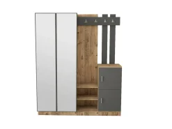 Armário de entrada Dgautier, Entrada de cabide, Composição para átrio, Consola de armazenamento multifunções, 147x38h180 cm, Carvalho e Antracite
