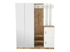 Armário de entrada Dgautier, Entrada de cabide, Composição para átrio, Consola de armazenamento multifunções, 147x38h180 cm, Carvalho e Branco