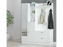 Armário de entrada Dmasiell, Entrada do cabide, Composição do átrio, Consola de armazenamento multifunções, 140x37h182 cm, Branco