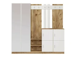 Armário de entrada Dnikolao, Entrada de cabide, Composição para o átrio, ConsolePorta-luvas multifunções, 187x38h180 cm, Carvalho e Branco