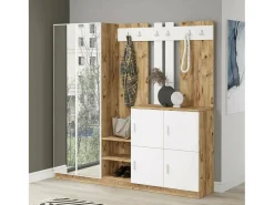Armário de entrada Dnikolao, Entrada de cabide, Composição para o átrio, ConsolePorta-luvas multifunções, 187x38h180 cm, Carvalho e Branco