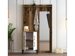 Armário de entrada Dperron, Entrada de cabide, Composição para átrio, Consola de armazenamento multifuncional, 120x35h200 cm, Nogueira e Branco