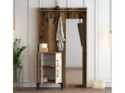 Armário de entrada Dperron, Entrada de cabide, Composição para átrio, Consola de armazenamento multifuncional, 120x35h200 cm, Nogueira e Branco