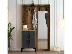 Armário de entrada Dperron, Entrada do cabide, Composição do átrio, Console da portaAobjetos multifuncionais, 120x35h200 cm, Noz e Antracite