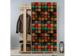 Armário de entrada Dpionett, Entrada de cabide, Composição para o átrio, Console de armazenamento multifuncional, 135x36h194 cm, Carvalho e Multicolorido