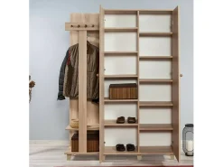 Armário de entrada Dpionett, Entrada de cabide, Composição para o átrio, Console de armazenamento multifuncional, 135x36h194 cm, Carvalho e Multicolorido