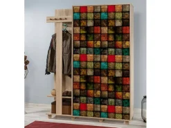 Armário de entrada Dpionett, Entrada de cabide, Composição para o átrio, Console de armazenamento multifuncional, 135x36h194 cm, Carvalho e Multicolorido