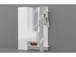 Armário de entradaDcriscion, Armário multifuncional com 2 portas, Cabide de parede com 2 espelhos, 140x35h190 cm, Branco