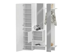Armário de entradaDcriscion, Armário multifuncional com 2 portas, Cabide de parede com 2 espelhos, 140x35h190 cm, Branco