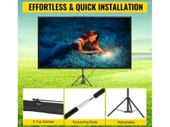 Armário de Escritório SucceBuy Tela de Projeção sobre Tripé 279.4CM 4K HD 16:9 Cinema em Casa Portátil