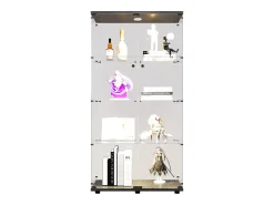 Armário de exposição LED em vidro 4 prateleiras, 80,49 x 36,49 x 163,9 cm, prateleira em vidro com 2 portas, armário de exposição independente, preto