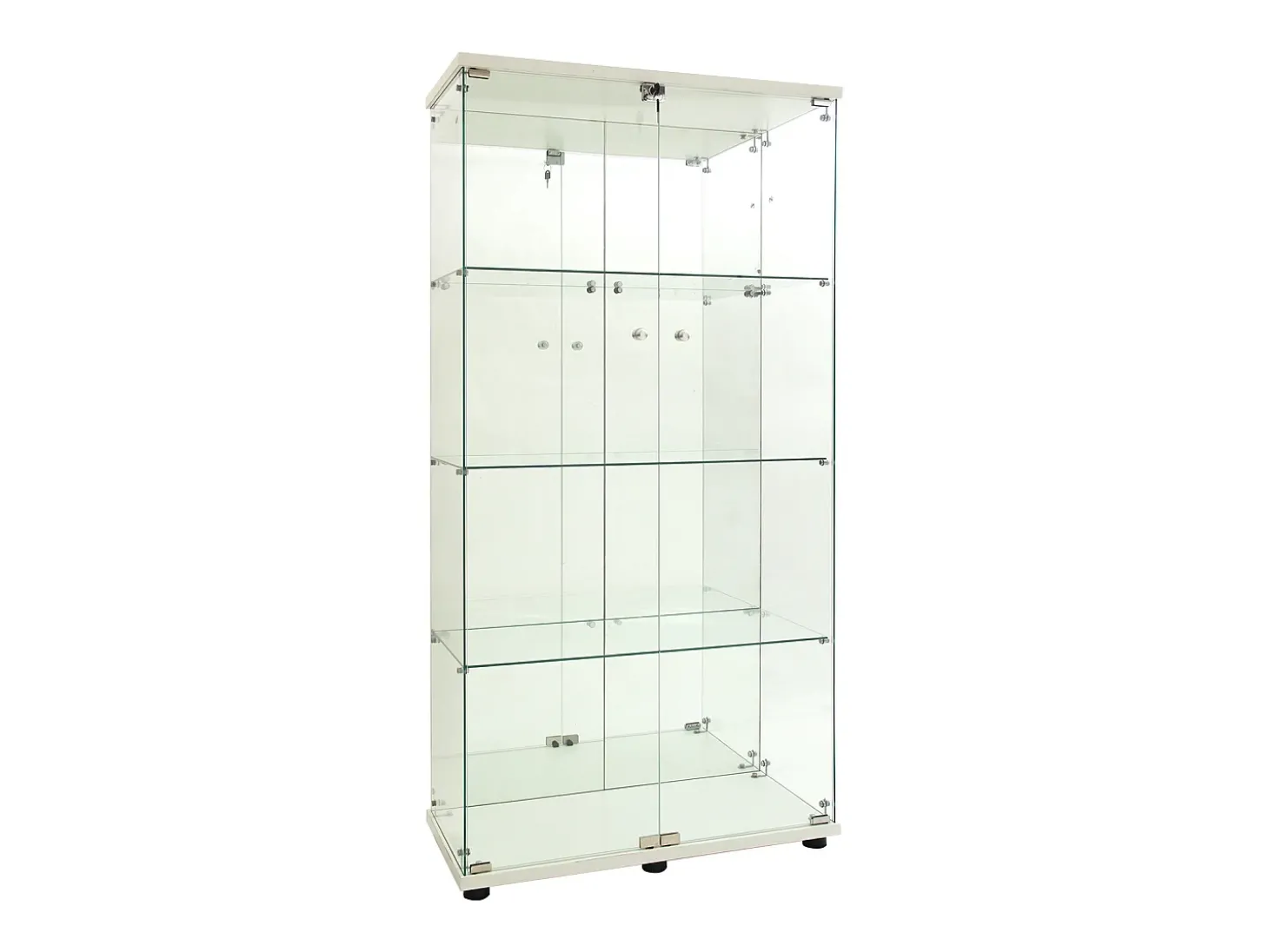 Armário de exposição LED em vidro 4 prateleiras, 80,49 x 36,49 x 163,9 cm, prateleira em vidro com 2 portas, armário de exposição independente, branco
