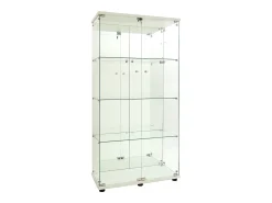 Armário de exposição LED em vidro 4 prateleiras, 80,49 x 36,49 x 163,9 cm, prateleira em vidro com 2 portas, armário de exposição independente, branco