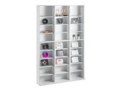 Armário de Exposição, SucceBuy Armário de Armazenamento Multimédia de 9 Níveis, Prateleira Ajustável para DVD para 756 CDs, Branco
