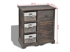 Armário de madeira com 3 cestos do lado esquerdo castanho