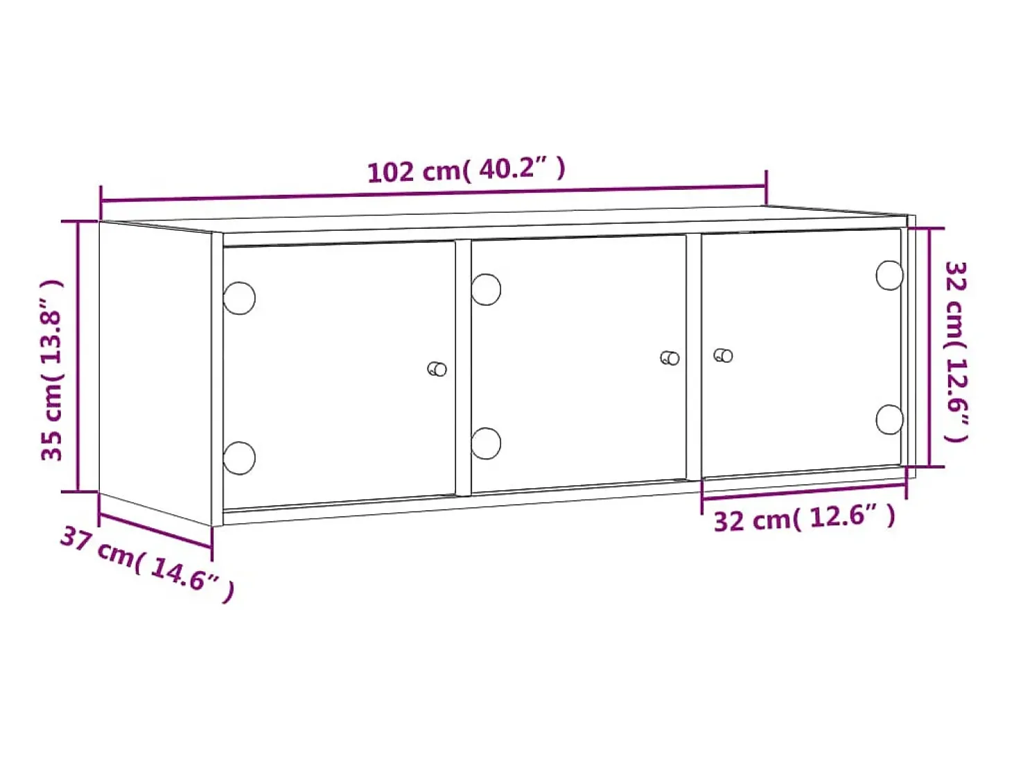 Armário de parede c/ portas vidro 102x37x35 cm carvalho fumado