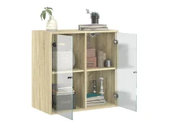 Armário de parede c/ portas vidro 68x37x68,5 cm carvalho sonoma