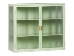 Armário de parede com porta de vidro verde de 70 cm e três níveis de armazenamento, ideal para hall de entrada, sala de estar, banheiro e sala de jantar.