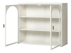 Armário de parede de vidro de 70 cm com duas portas, ideal para hall de entrada, sala de estar e banheiro, com padrão trançado, na cor branca.