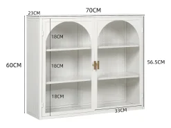 Armário de parede de vidro de 70 cm com duas portas, ideal para hall de entrada, sala de estar e banheiro, com padrão trançado, na cor branca.