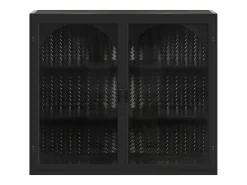 Armário de parede de vidro de 70 cm com duas portas, adequado para hall de entrada, sala de estar e banheiro, com padrão trançado, preto.