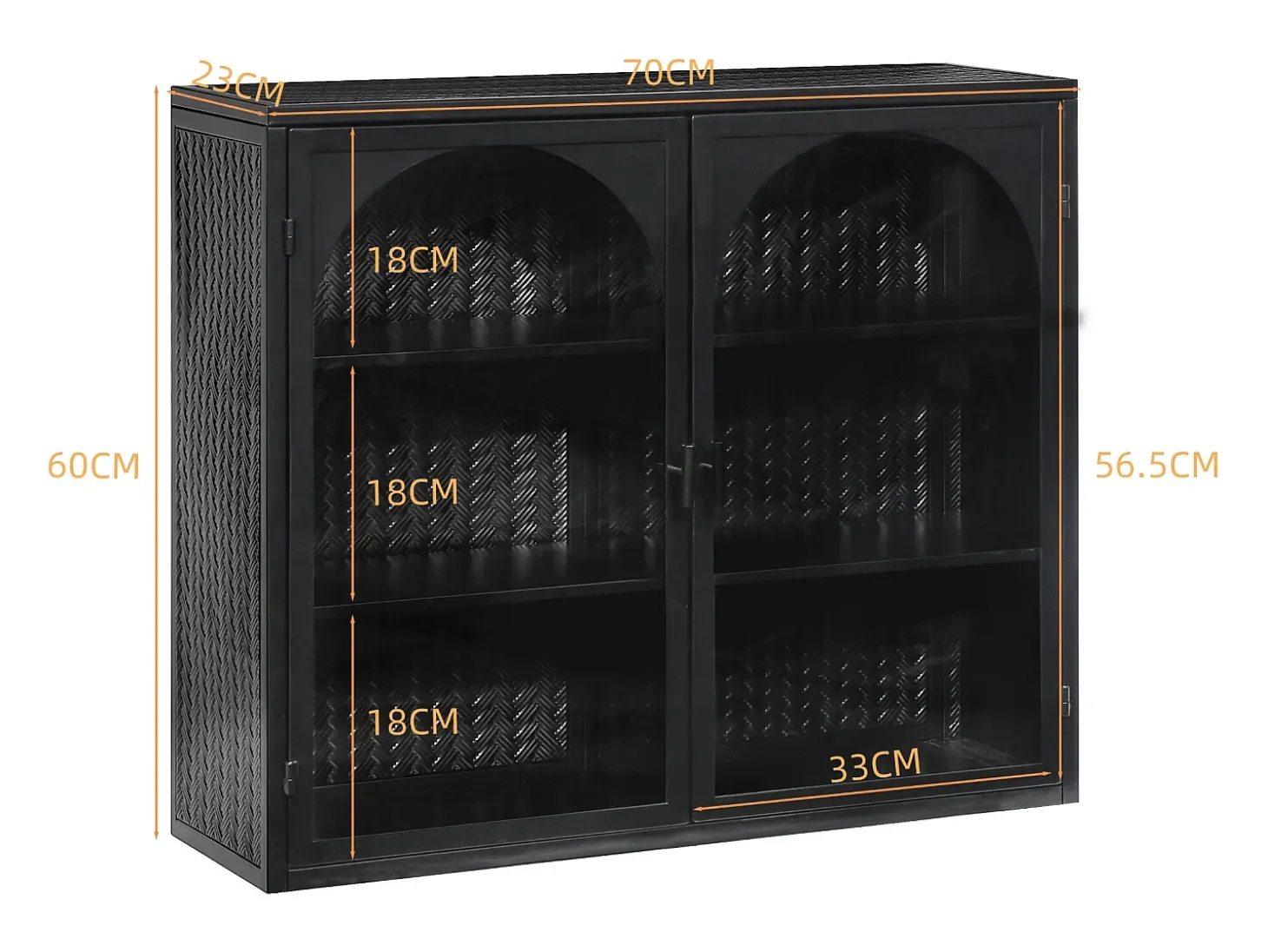 Armário de parede de vidro de 70 cm com duas portas, adequado para hall de entrada, sala de estar e banheiro, com padrão trançado, preto.