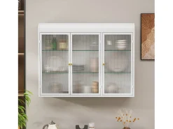 Armário de parede moderno com portas de vidro - para cozinha e banheiro - 90 × 20 × 70 cm, branco