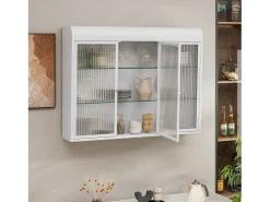 Armário de parede moderno com portas de vidro - para cozinha e banheiro - 90 × 20 × 70 cm, branco