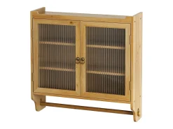 Armário de parede moderno com 2 portas de vidro e varão para pendurar roupas, madeira, 63 x 18 x 60 cm