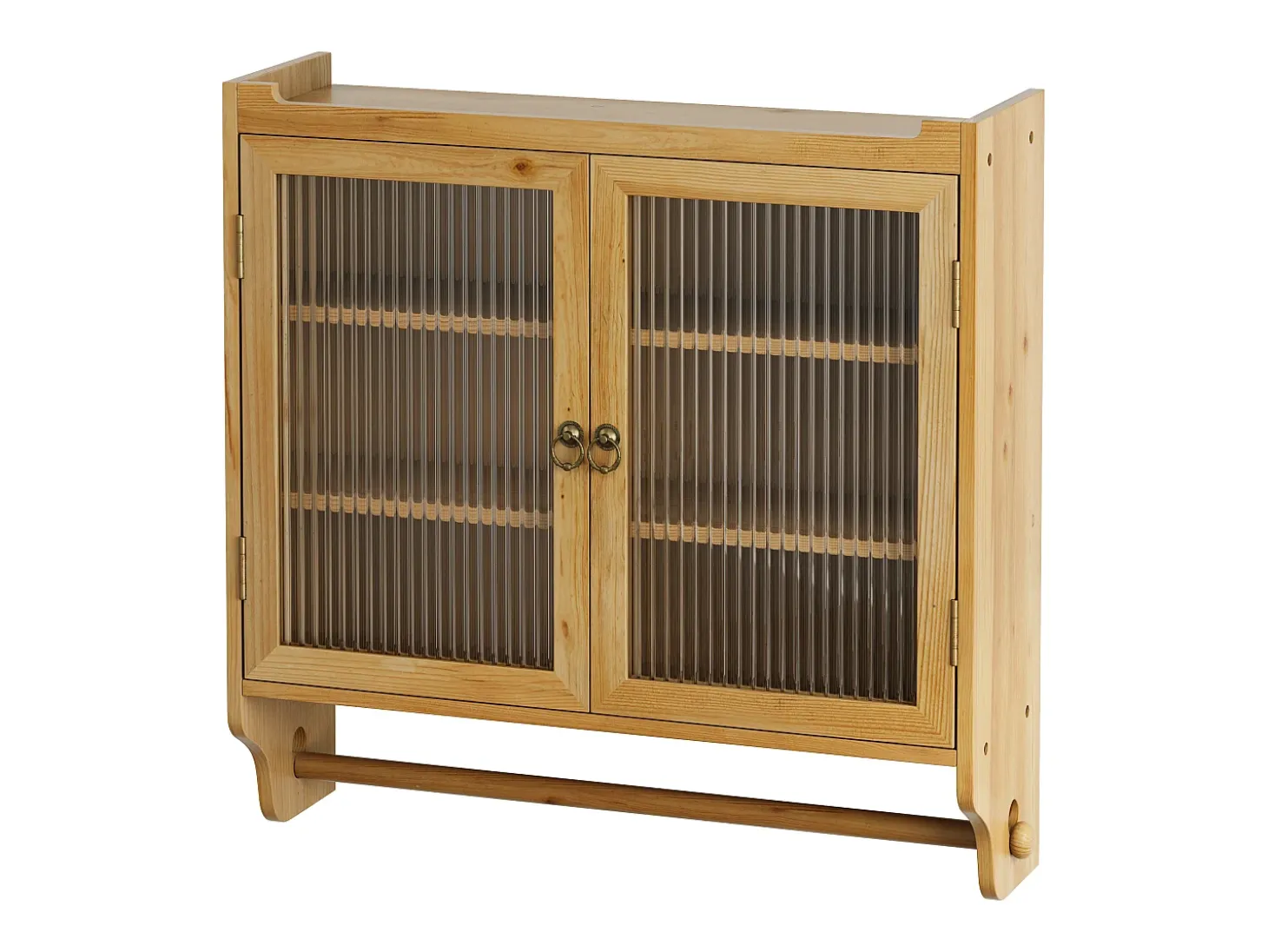 Armário de parede moderno com 2 portas de vidro e varão para pendurar roupas, madeira, 63 x 18 x 60 cm