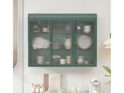 Armário de parede moderno com portas de vidro - para cozinha e banheiro - 90 × 20 × 70 cm, branco